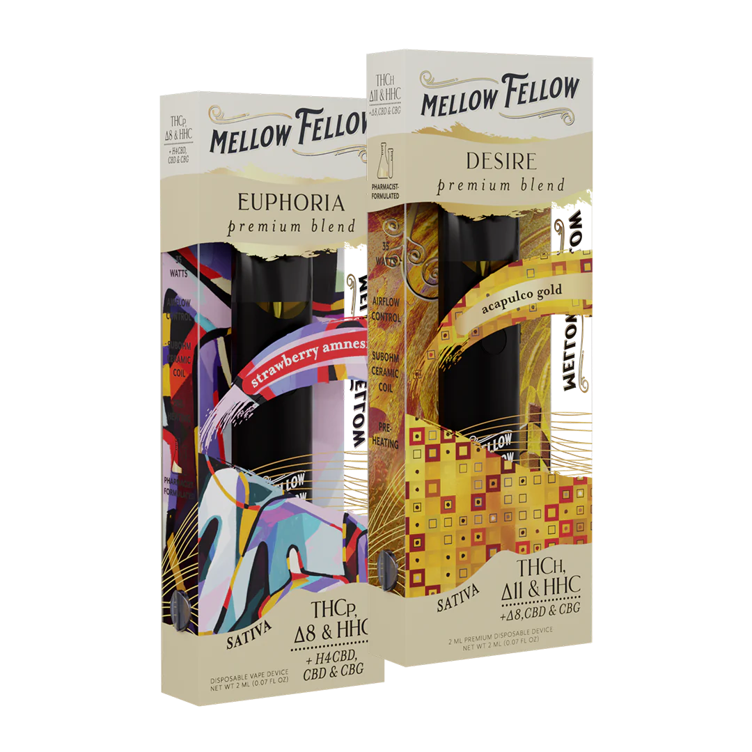 Mellow Fellow The Date Night Bundle - Desire (Acapulco Gold) and Euphoria (Strawberry Amnesia) - 2 Pk 2ml Disposable Vapes Best Sales Price - Vape Pens