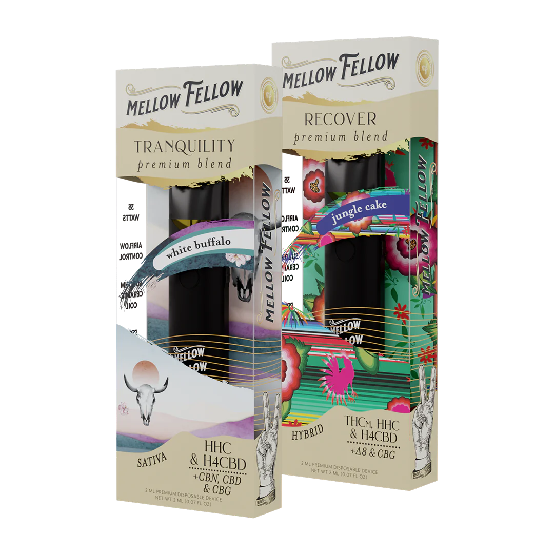 Mellow Fellow The Zen Bundle - Tranquility (White Buffalo) and Recover (Jungle Cake) - 2 Pk 2ml Disposable Vapes Best Sales Price - Bundles