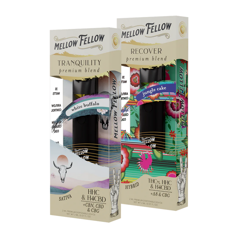 Mellow Fellow The Zen Bundle - Tranquility (White Buffalo) and Recover (Jungle Cake) - 2 Pk 2ml Disposable Vapes Best Sales Price - Bundles