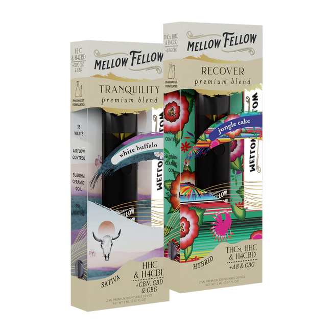 Mellow Fellow The Zen Bundle - Tranquility (White Buffalo) and Recover (Jungle Cake) - 2 Pk 2ml Disposable Vapes Best Sales Price - Bundles