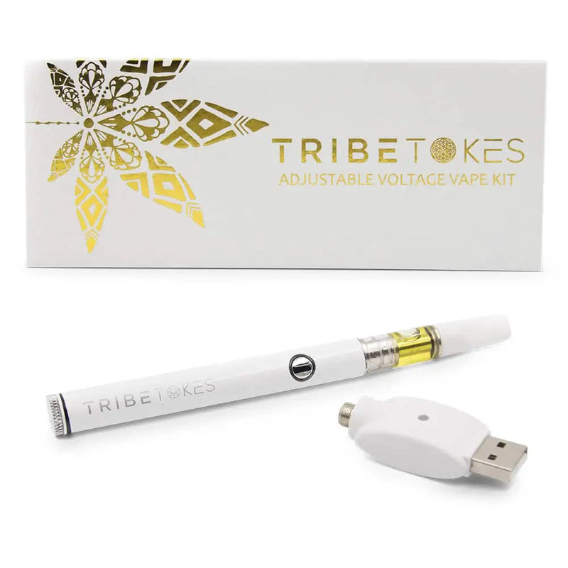 TribeTokes CBD Oil Vape Pen Starter Kit Bundle White Wand Battery CBD Cartridge