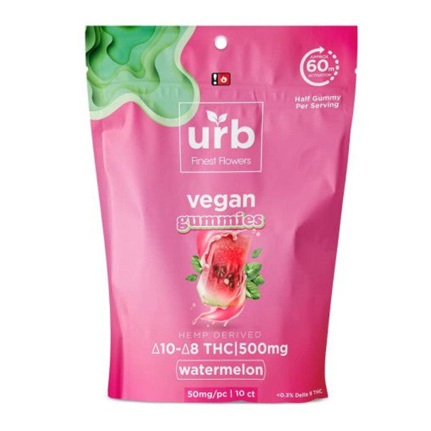 Urb Finest Flowers - Delta 8 Edible - D8:D10 Vegan Gummies - Watermelon - 50mg Best Sales Price - Edibles