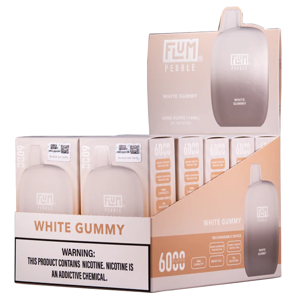 White Gummy Flum Pebble 6000 Puffs Rechargeable Disposable Vape 14ML Best Sales Price - Vape Pens