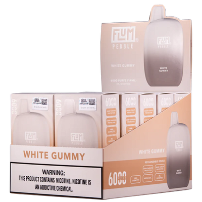 White Gummy Flum Pebble 6000 Puffs Rechargeable Disposable Vape 14ML Best Sales Price - Disposables