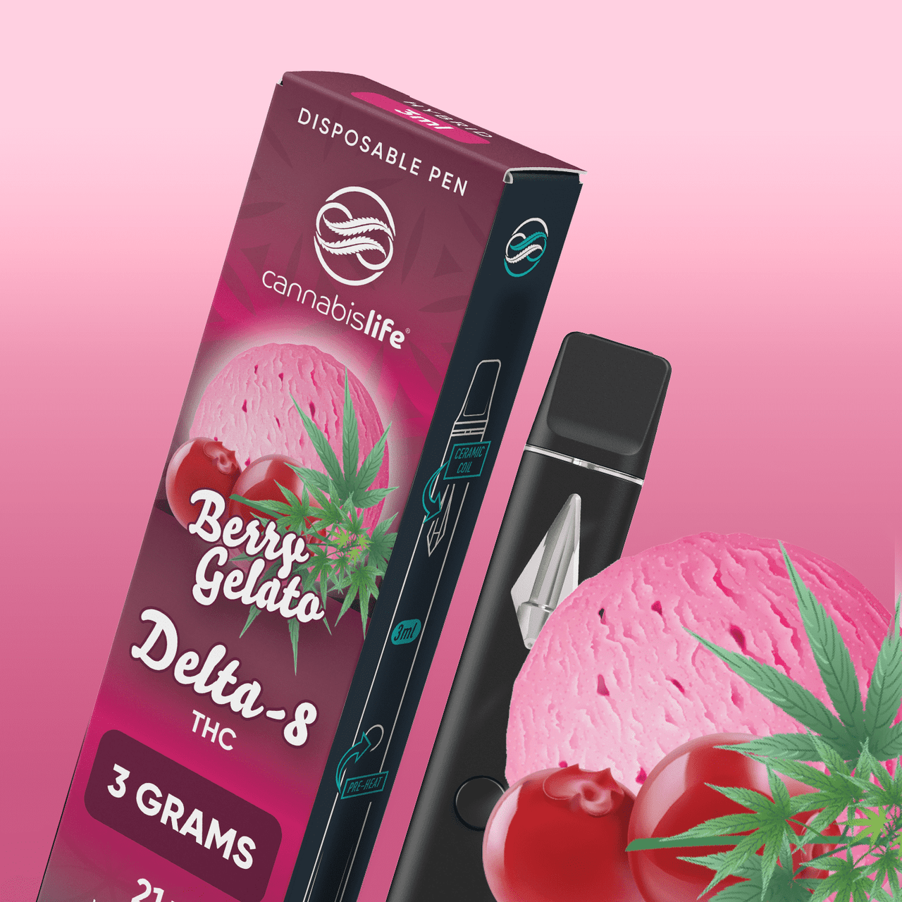 Cannabis Life Berry Gelato Delta-8 Disposable Vape Pen - (3ml) Best Sales Price - Vape Pens