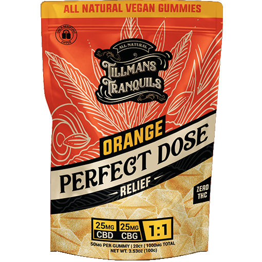 Tillmans Tranquils Orange 1:1 CBD:CBG Gummies – Anytime (Zero THC) Best Sales Price - Gummies