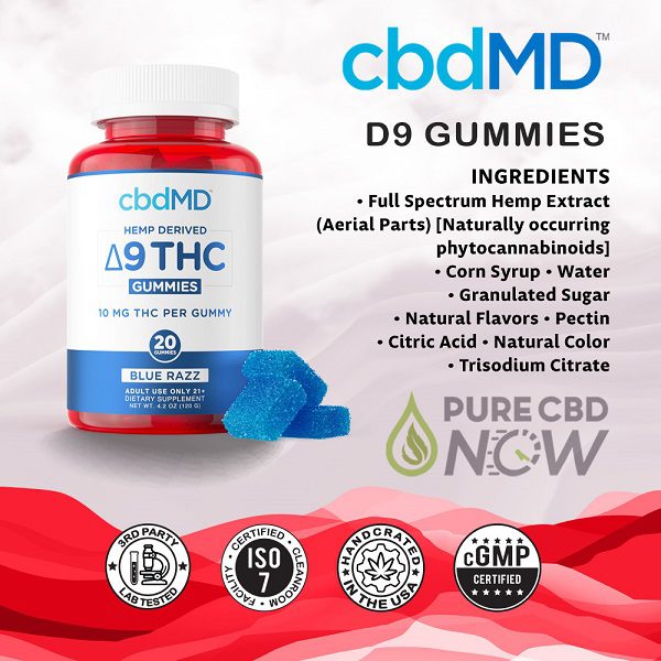 cbdMD Delta 9 Gummies 10 MG THC Per Gummy – 20 Count/4 Pack Best Sales Price - Gummies