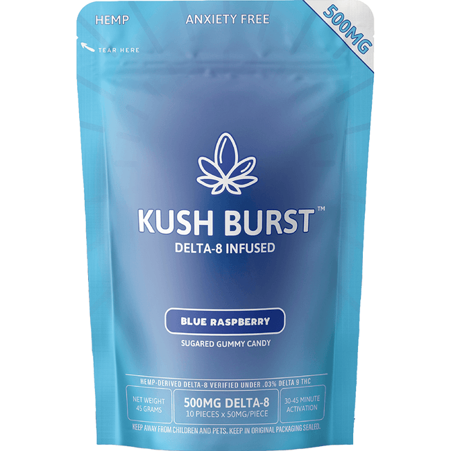 Happi Kush Burst Blue Raspberry Delta-8 500mg Gummies
