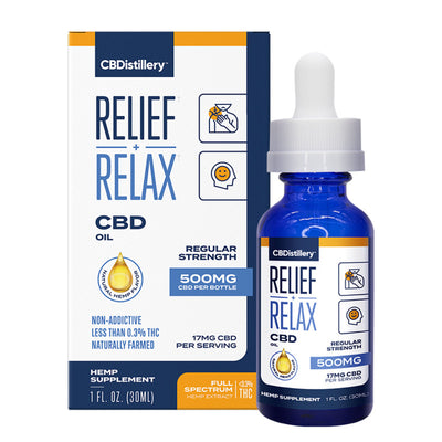 Relax + Relief Full Spectrum CBD Oil Tincture – 500mg – CBDistillery Best Sales Price - Tincture Oil