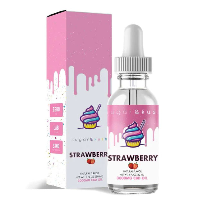 Sugar and Kush CBD Oil Tincture - Strawberry - 3000mg Best Sales Price - Tincture Oil